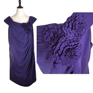 Collection DRESSBARN Woman Purple Rosette DRESS 24 Draped SHEATH Party Church